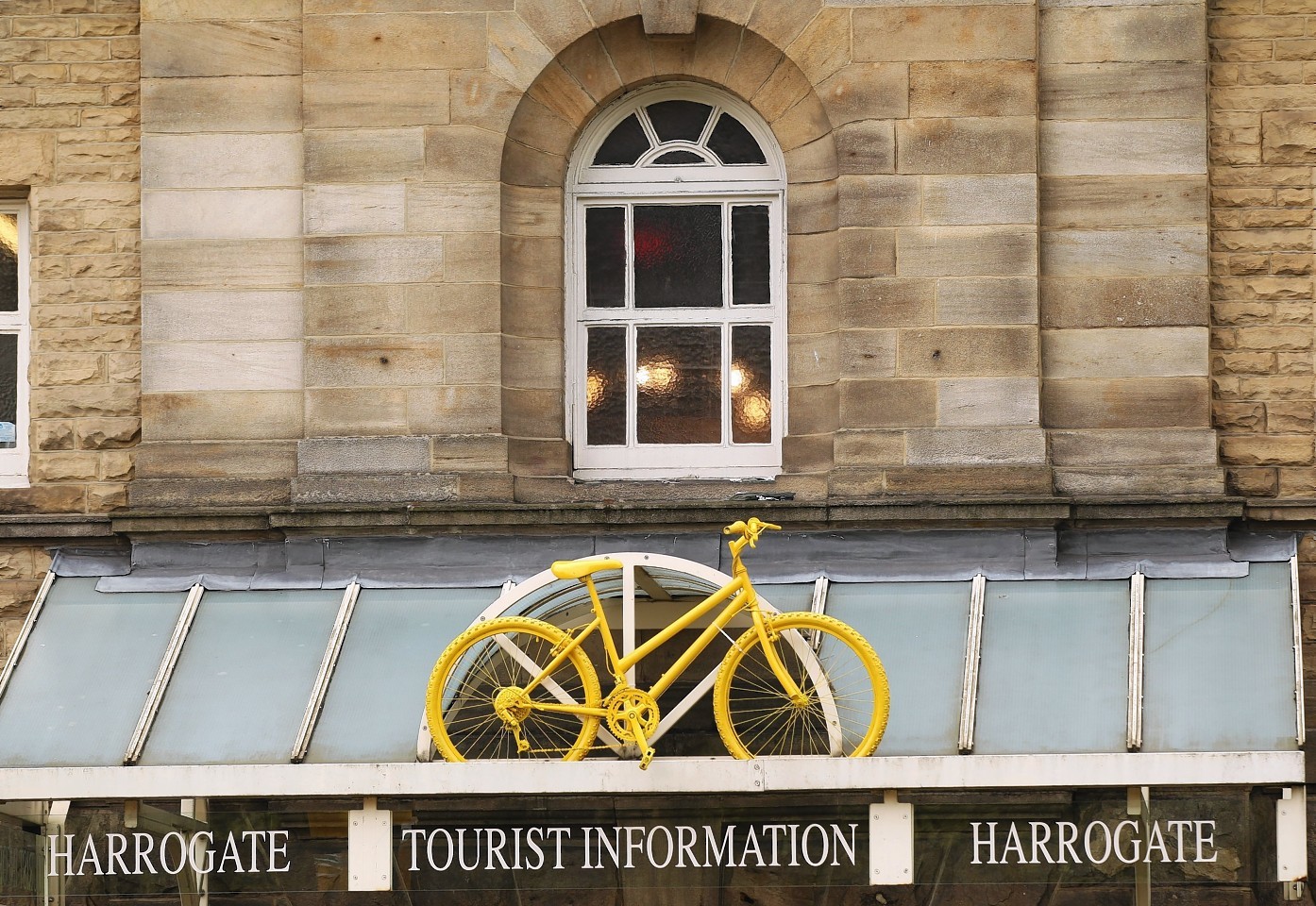 Yellow bikes on display around Harrogate ahead of the Tour de France which passes through in July, as Harrogate has been crowned as the happiest place to live in Britain in a report which asked people how contented they are with their home and local community